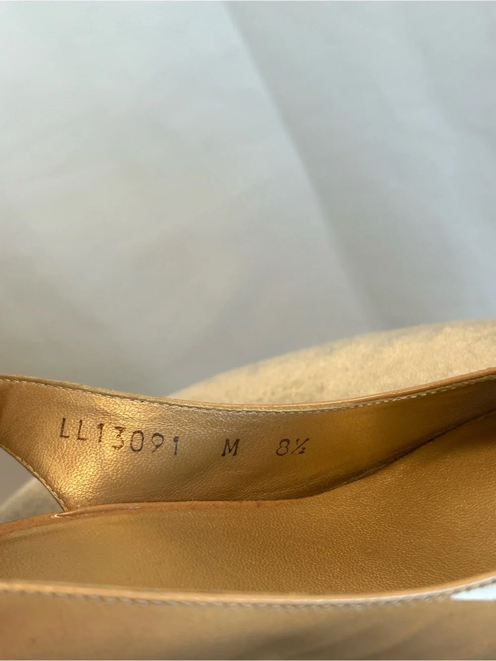 Stuart Weitzman beige jean Patent Peep-Toe Cork Wedge Slingbacks Nude 8.5 - Picture 7 of 8